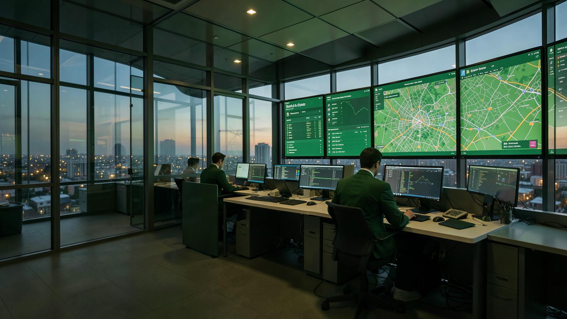 Centro operativo EMA: sala controllo con monitor e gestione digitale dei servizi sul territorio